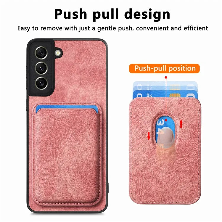 D12 For Samsung Galaxy S21 FE 5G Mobile Phone PU+TPU Cover with Detachable Magnetic Card Case