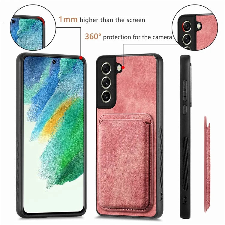 D12 For Samsung Galaxy S21 FE 5G Mobile Phone PU+TPU Cover with Detachable Magnetic Card Case