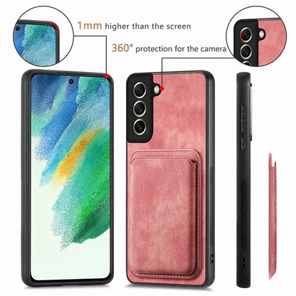 D12 For Samsung Galaxy S21 FE 5G Mobile Phone PU+TPU Cover with Detachable Magnetic Card Case