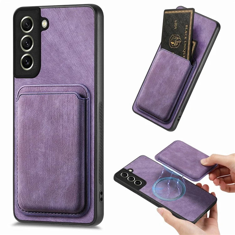 D12 For Samsung Galaxy S21 FE 5G Mobile Phone PU+TPU Cover with Detachable Magnetic Card Case