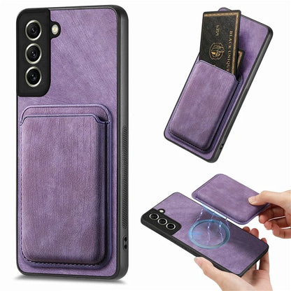 D12 For Samsung Galaxy S21 FE 5G Mobile Phone PU+TPU Cover with Detachable Magnetic Card Case