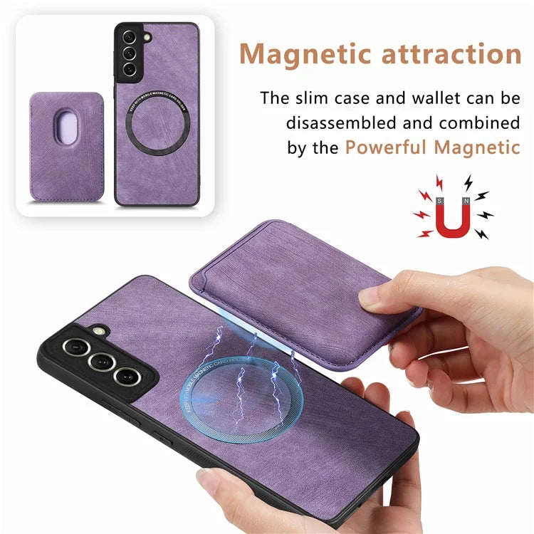 D12 For Samsung Galaxy S21 FE 5G Mobile Phone PU+TPU Cover with Detachable Magnetic Card Case