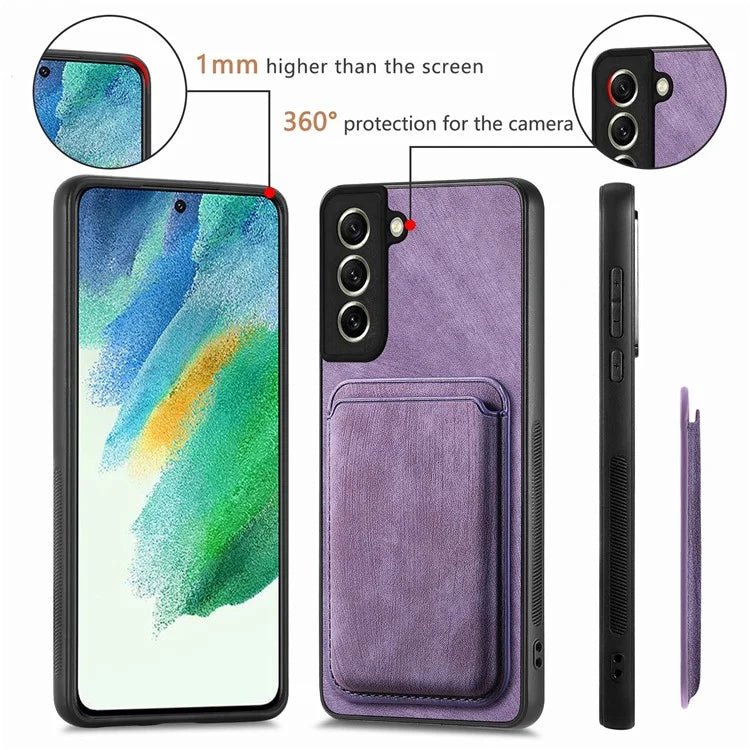 D12 For Samsung Galaxy S21 FE 5G Mobile Phone PU+TPU Cover with Detachable Magnetic Card Case