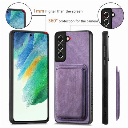 D12 For Samsung Galaxy S21 FE 5G Mobile Phone PU+TPU Cover with Detachable Magnetic Card Case
