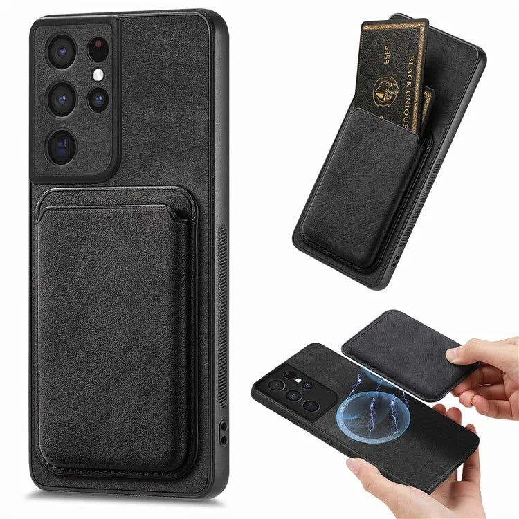 D12 For Samsung Galaxy S21 Ultra 5G Case Retro Texture Magnetic Card Holder Phone Cover