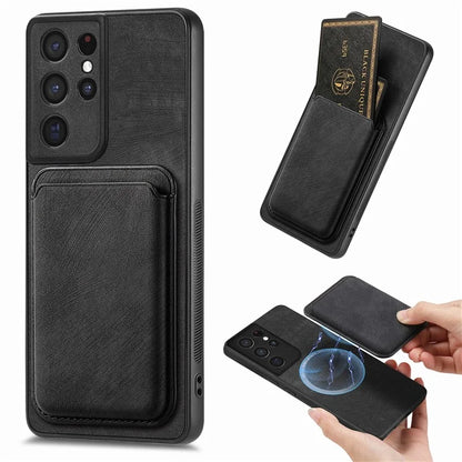 D12 For Samsung Galaxy S21 Ultra 5G Case Retro Texture Magnetic Card Holder Phone Cover