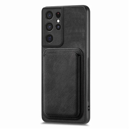 D12 For Samsung Galaxy S21 Ultra 5G Case Retro Texture Magnetic Card Holder Phone Cover