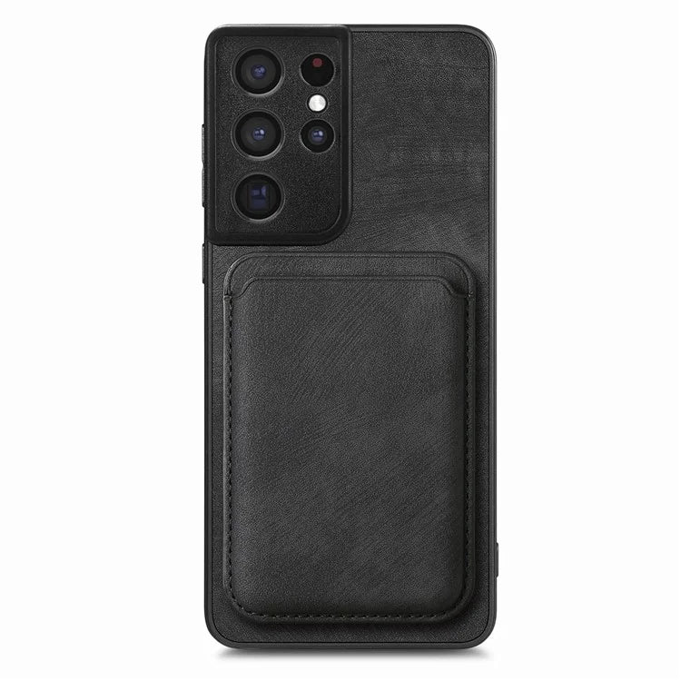 D12 For Samsung Galaxy S21 Ultra 5G Case Retro Texture Magnetic Card Holder Phone Cover