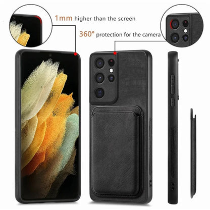 D12 For Samsung Galaxy S21 Ultra 5G Case Retro Texture Magnetic Card Holder Phone Cover