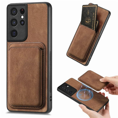D12 For Samsung Galaxy S21 Ultra 5G Case Retro Texture Magnetic Card Holder Phone Cover