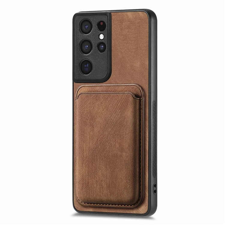 D12 For Samsung Galaxy S21 Ultra 5G Case Retro Texture Magnetic Card Holder Phone Cover