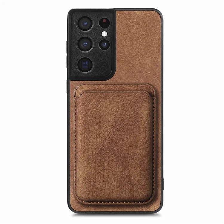 D12 For Samsung Galaxy S21 Ultra 5G Case Retro Texture Magnetic Card Holder Phone Cover