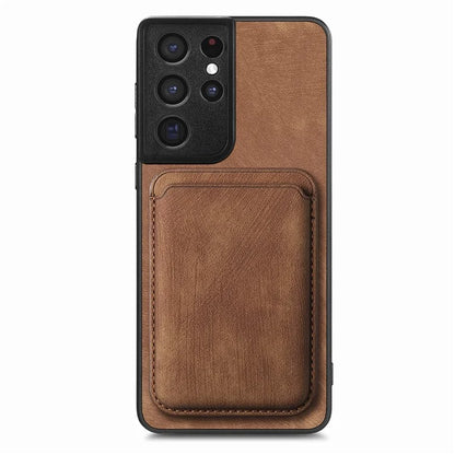 D12 For Samsung Galaxy S21 Ultra 5G Case Retro Texture Magnetic Card Holder Phone Cover
