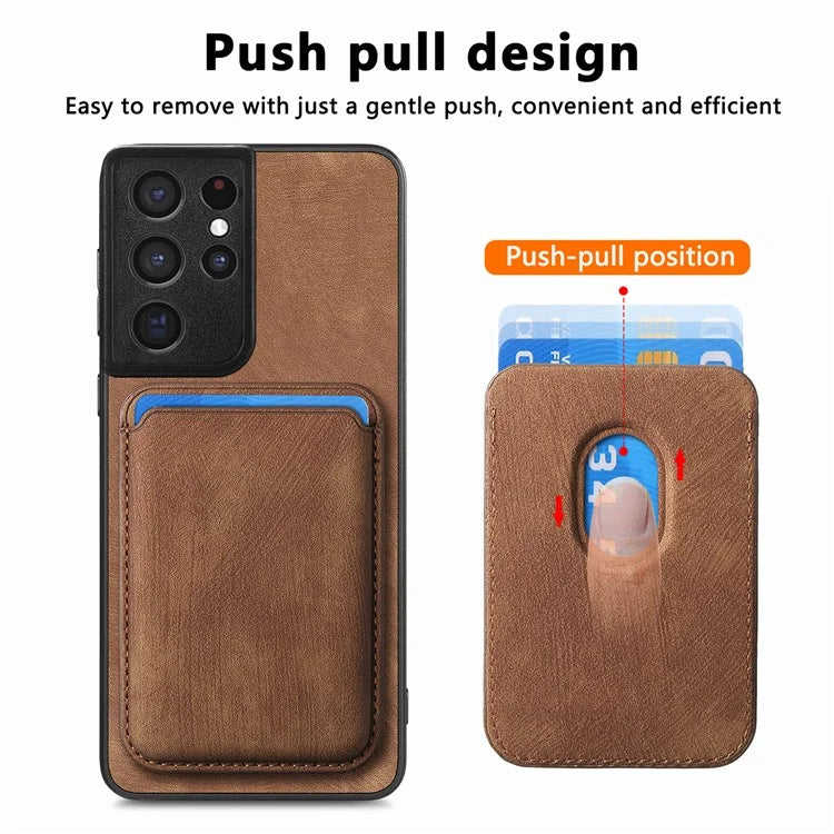 D12 For Samsung Galaxy S21 Ultra 5G Case Retro Texture Magnetic Card Holder Phone Cover