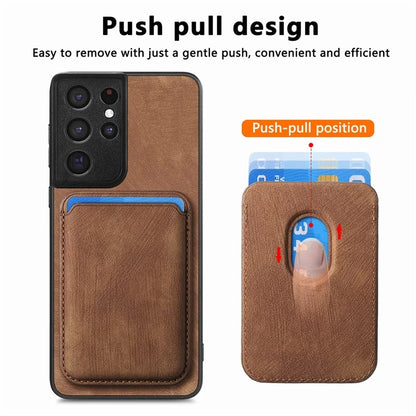 D12 For Samsung Galaxy S21 Ultra 5G Case Retro Texture Magnetic Card Holder Phone Cover
