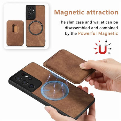 D12 For Samsung Galaxy S21 Ultra 5G Case Retro Texture Magnetic Card Holder Phone Cover