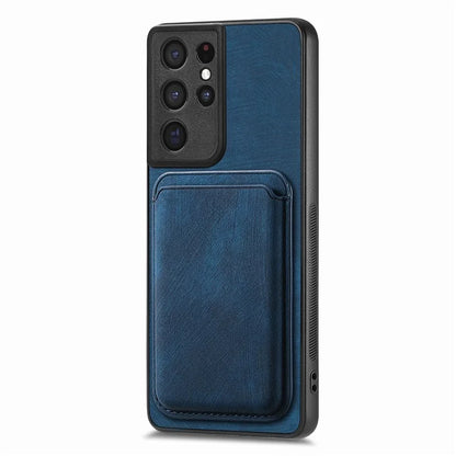 D12 For Samsung Galaxy S21 Ultra 5G Case Retro Texture Magnetic Card Holder Phone Cover