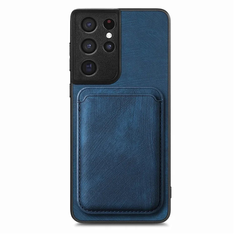 D12 For Samsung Galaxy S21 Ultra 5G Case Retro Texture Magnetic Card Holder Phone Cover