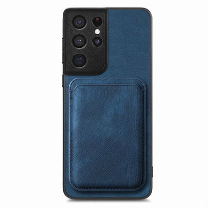 D12 For Samsung Galaxy S21 Ultra 5G Case Retro Texture Magnetic Card Holder Phone Cover