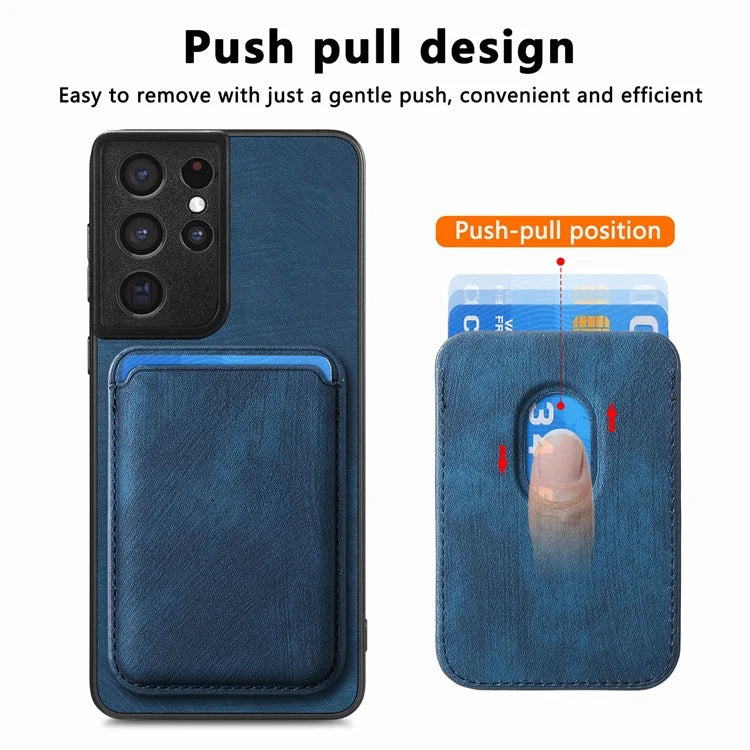 D12 For Samsung Galaxy S21 Ultra 5G Case Retro Texture Magnetic Card Holder Phone Cover