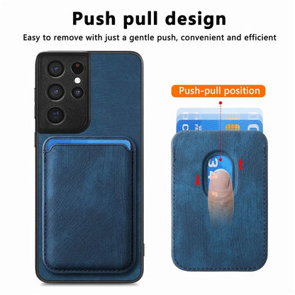 D12 For Samsung Galaxy S21 Ultra 5G Case Retro Texture Magnetic Card Holder Phone Cover