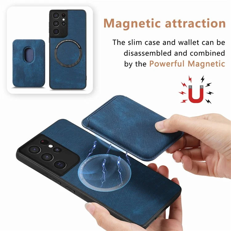 D12 For Samsung Galaxy S21 Ultra 5G Case Retro Texture Magnetic Card Holder Phone Cover