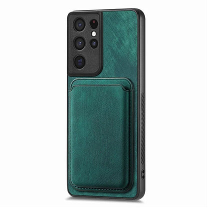D12 For Samsung Galaxy S21 Ultra 5G Case Retro Texture Magnetic Card Holder Phone Cover
