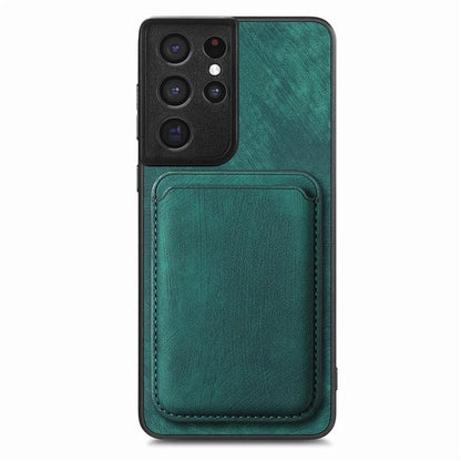 D12 For Samsung Galaxy S21 Ultra 5G Case Retro Texture Magnetic Card Holder Phone Cover