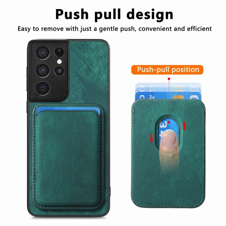 D12 For Samsung Galaxy S21 Ultra 5G Case Retro Texture Magnetic Card Holder Phone Cover