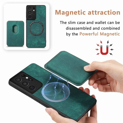 D12 For Samsung Galaxy S21 Ultra 5G Case Retro Texture Magnetic Card Holder Phone Cover