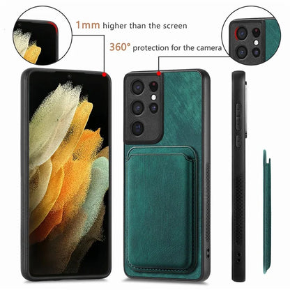 D12 For Samsung Galaxy S21 Ultra 5G Case Retro Texture Magnetic Card Holder Phone Cover