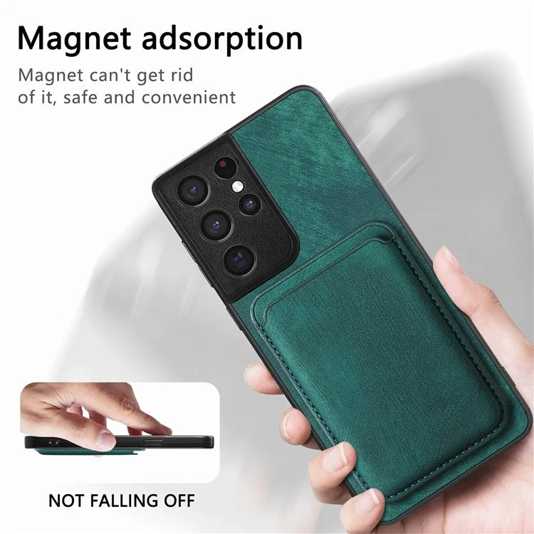 D12 For Samsung Galaxy S21 Ultra 5G Case Retro Texture Magnetic Card Holder Phone Cover