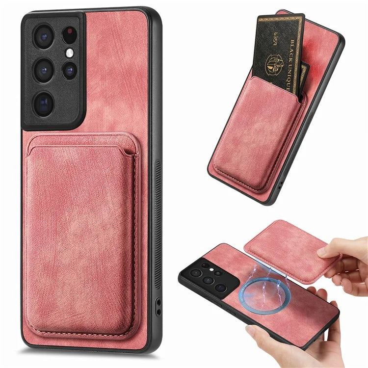 D12 For Samsung Galaxy S21 Ultra 5G Case Retro Texture Magnetic Card Holder Phone Cover