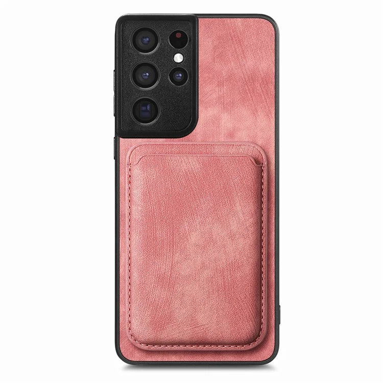 D12 For Samsung Galaxy S21 Ultra 5G Case Retro Texture Magnetic Card Holder Phone Cover