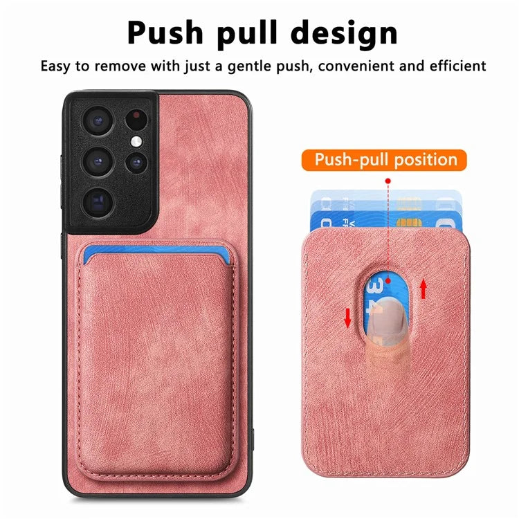 D12 For Samsung Galaxy S21 Ultra 5G Case Retro Texture Magnetic Card Holder Phone Cover