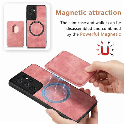 D12 For Samsung Galaxy S21 Ultra 5G Case Retro Texture Magnetic Card Holder Phone Cover