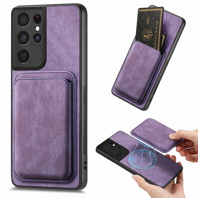 D12 For Samsung Galaxy S21 Ultra 5G Case Retro Texture Magnetic Card Holder Phone Cover