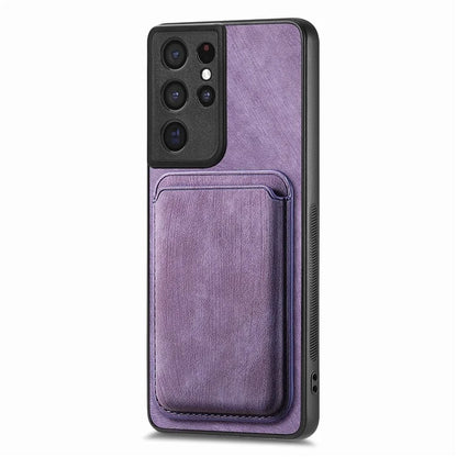 D12 For Samsung Galaxy S21 Ultra 5G Case Retro Texture Magnetic Card Holder Phone Cover