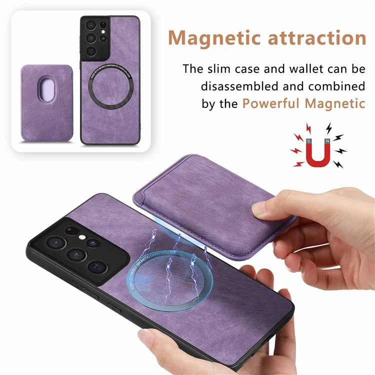 D12 For Samsung Galaxy S21 Ultra 5G Case Retro Texture Magnetic Card Holder Phone Cover