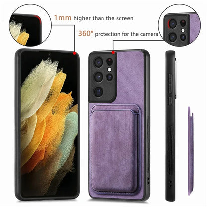 D12 For Samsung Galaxy S21 Ultra 5G Case Retro Texture Magnetic Card Holder Phone Cover