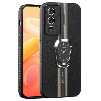 KADEM For vivo Y76s / Y74s Case Foldable Kickstand Leather+TPU+Acrylic Anti-scratch Phone Cover