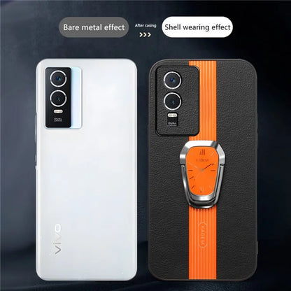 KADEM For vivo Y76s / Y74s Case Foldable Kickstand Leather+TPU+Acrylic Anti-scratch Phone Cover