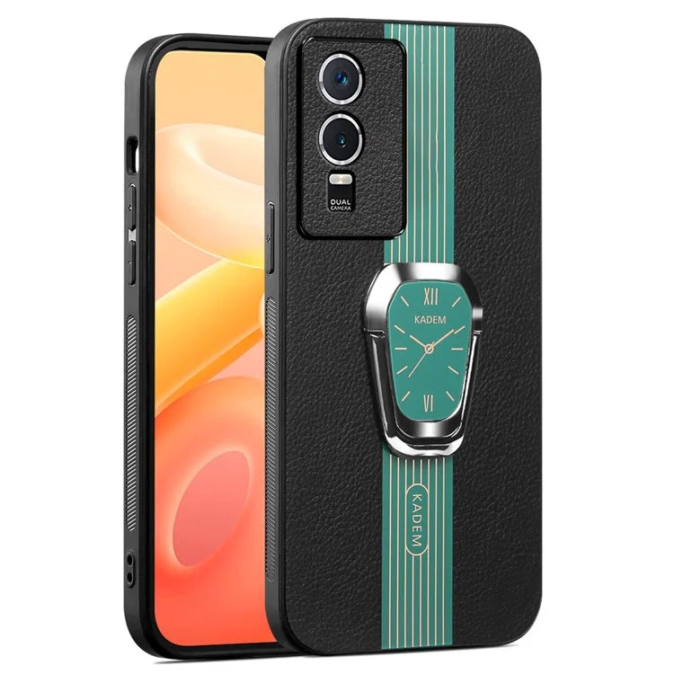 KADEM For vivo Y76s / Y74s Case Foldable Kickstand Leather+TPU+Acrylic Anti-scratch Phone Cover