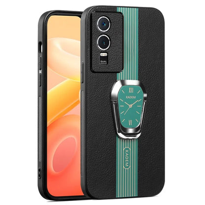 KADEM For vivo Y76s / Y74s Case Foldable Kickstand Leather+TPU+Acrylic Anti-scratch Phone Cover