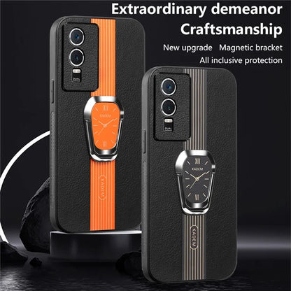 KADEM For vivo Y76s / Y74s Case Foldable Kickstand Leather+TPU+Acrylic Anti-scratch Phone Cover