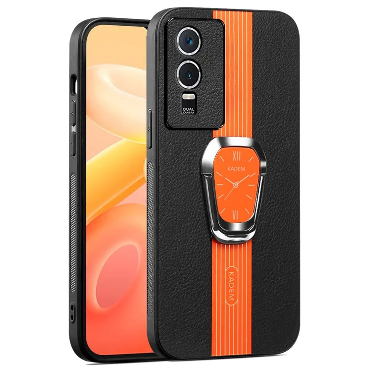 KADEM For vivo Y76s / Y74s Case Foldable Kickstand Leather+TPU+Acrylic Anti-scratch Phone Cover