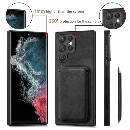 D12 For Samsung Galaxy S22 Ultra 5G Case Fall Protection Magnetic Card Holder Phone Cover