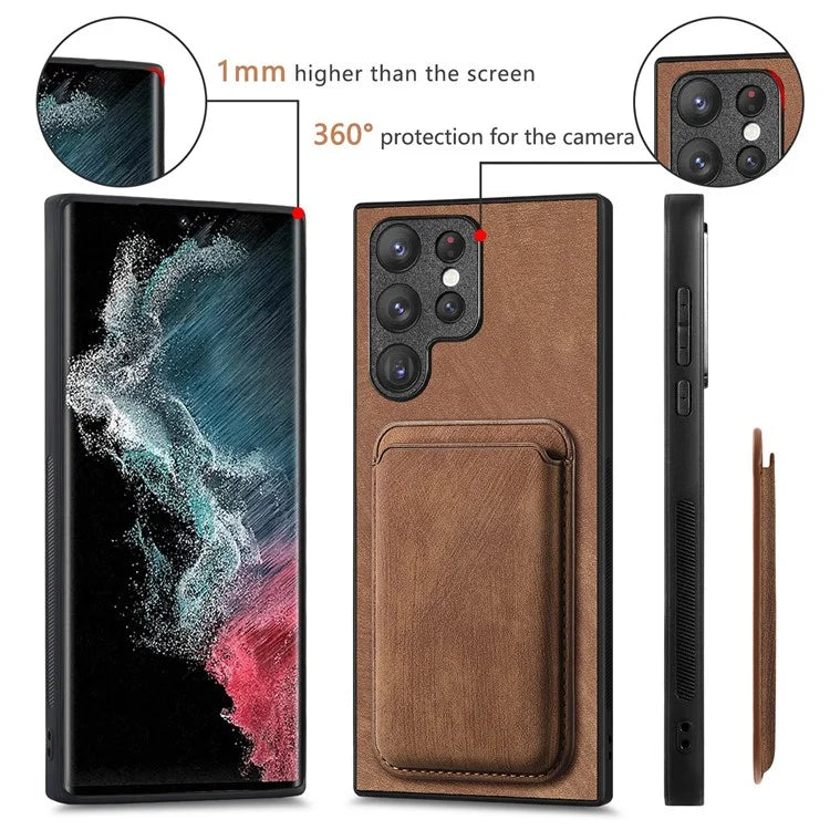 D12 For Samsung Galaxy S22 Ultra 5G Case Fall Protection Magnetic Card Holder Phone Cover