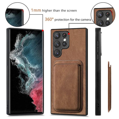 D12 For Samsung Galaxy S22 Ultra 5G Case Fall Protection Magnetic Card Holder Phone Cover