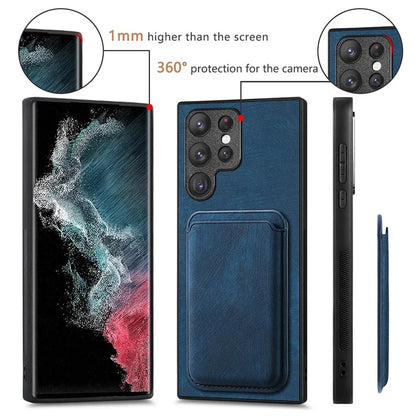 D12 For Samsung Galaxy S22 Ultra 5G Case Fall Protection Magnetic Card Holder Phone Cover